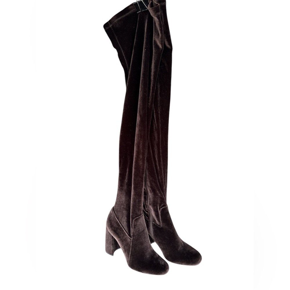 Over-the-Knee Velvet Block Heel Boots - Black